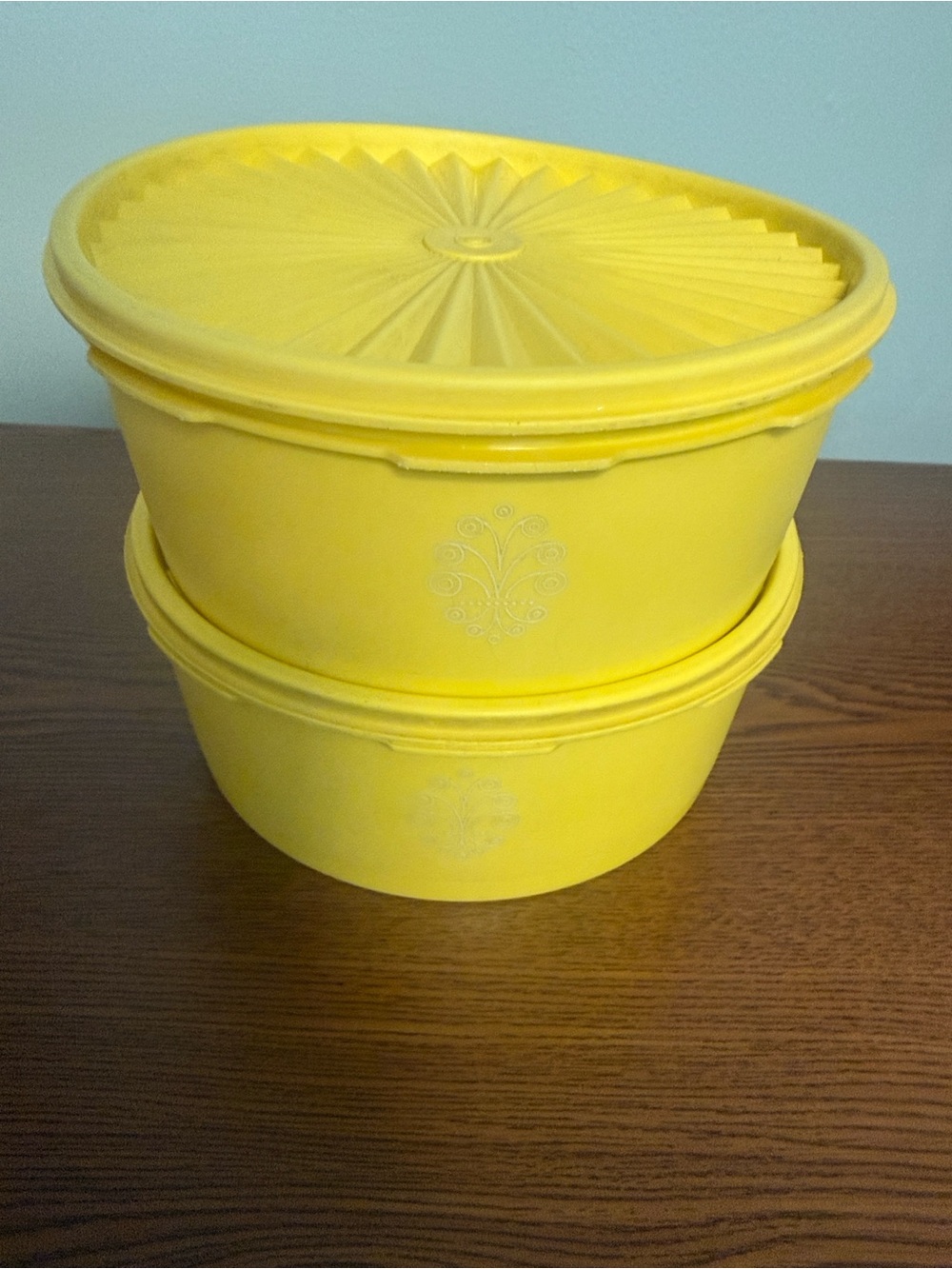 Two Tupperware Daffodil Yellow Stackable Food Storage Canisters #1204 with Lids